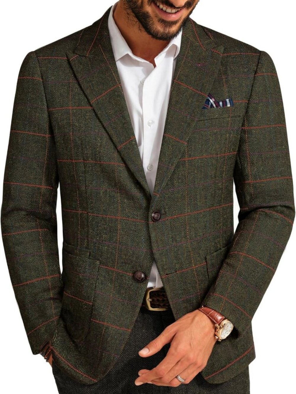Vintage Herringbone Tweed Wool Blend Men's Blazer Sport Coat - Stylish & Classic